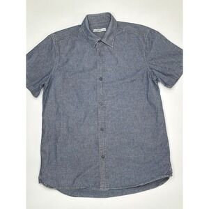 Gap 1969 Mens Blythe Denim Navy Button Down Shirt Blue Short Sleeve Size Medium‎